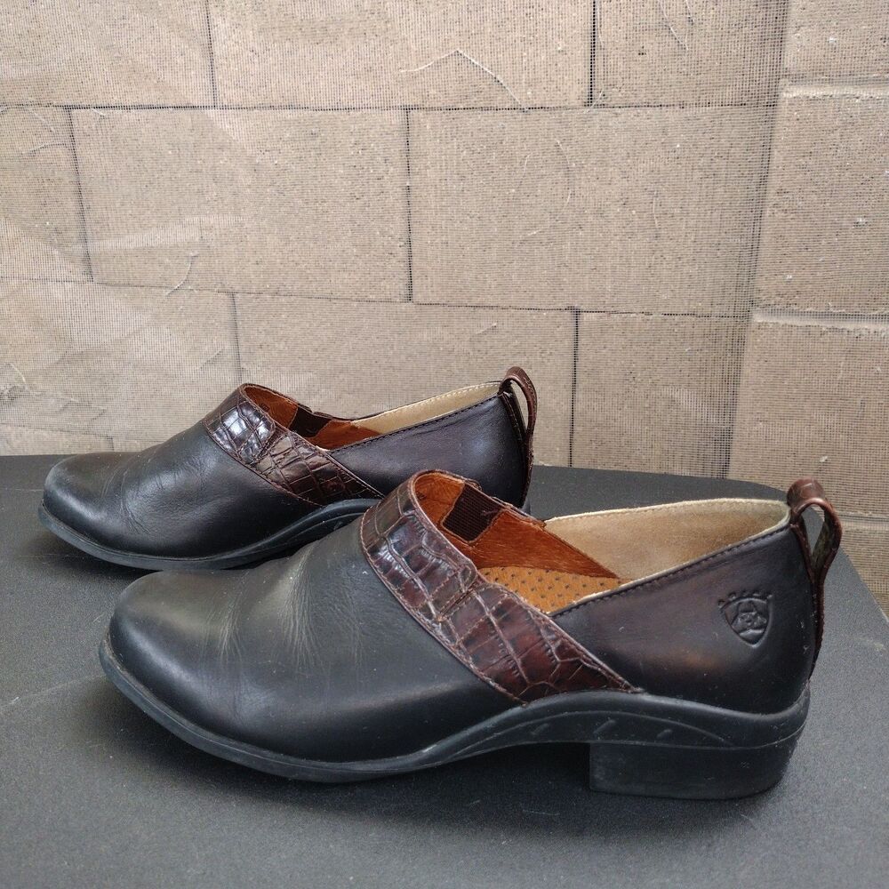 Ariat Leather Slip On Loafers Womens Size 8.5 Black Brown Boho Western 52328